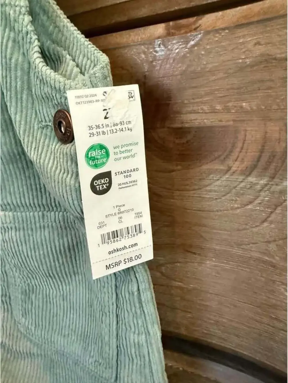 NWT Oshkosh B’gosh green corduroy overall dress size 2T